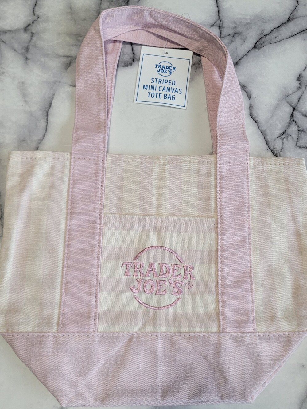 Trader Joe's Pink Striped Mini Canvas Tote Bag NWT Rare Summer 2026 Reusable